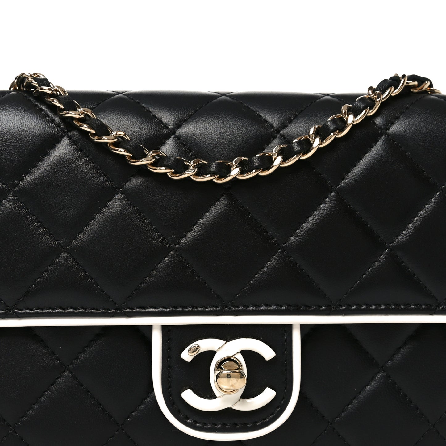 Lambskin Quilted Resin CC Mini Flap Bag Black White