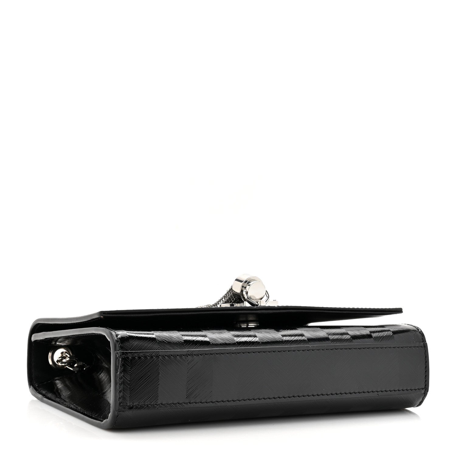 Saint Laurent Patent Textured Striped Small Classic Monogram Kate Tassel Satchel Black 4 of 10