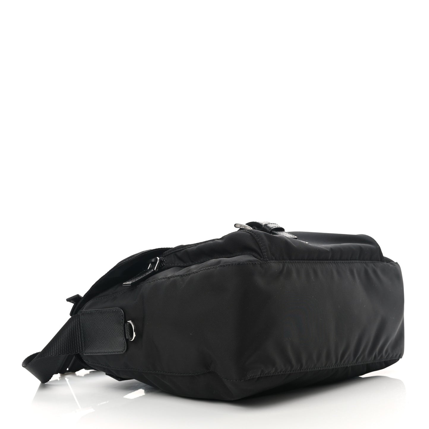 Re-Nylon Vela Saffiano Pocket Single Buckle Messenger Shoulder Bag Black
