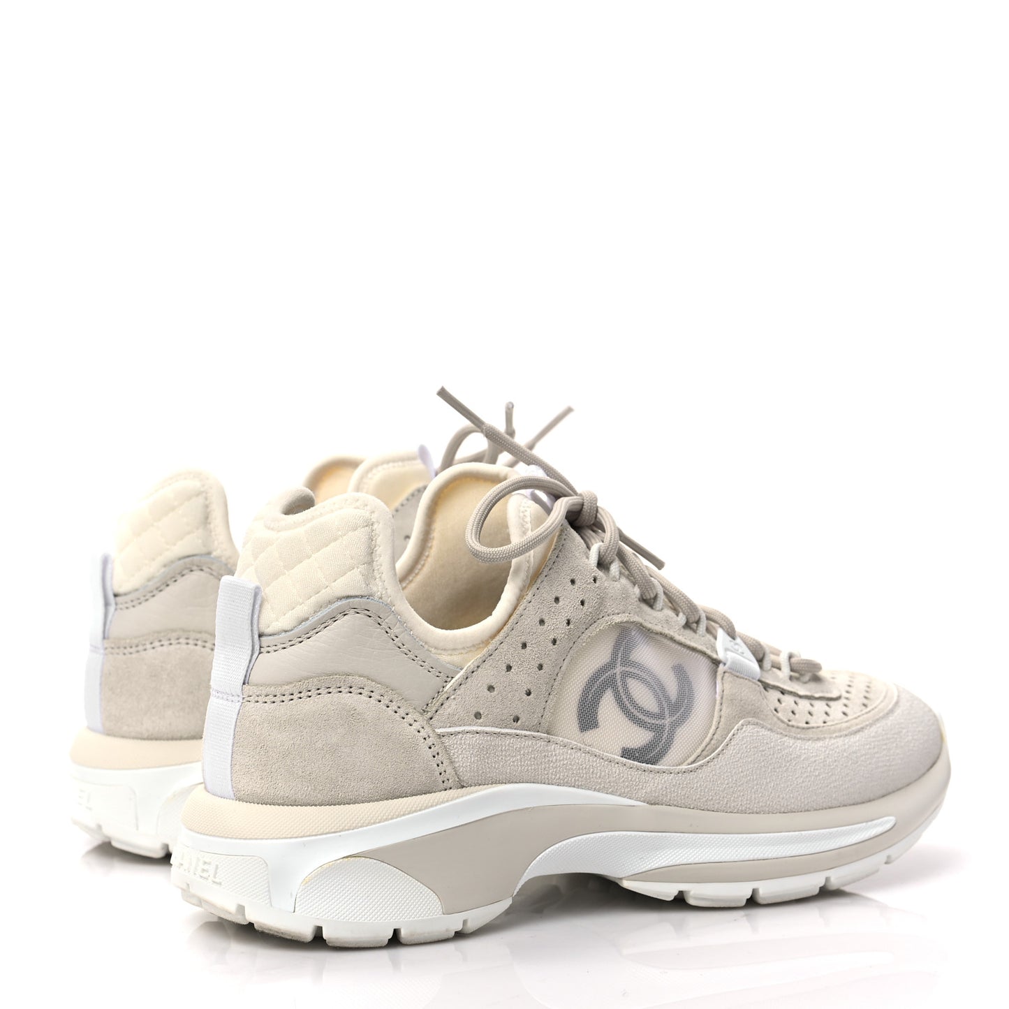 Suede Calfskin Womens CC Sneakers 37.5 White