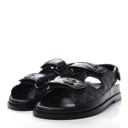 Chanel Grained Calfskin Velcro Dad Sandals 36.5 Black 3 of 11