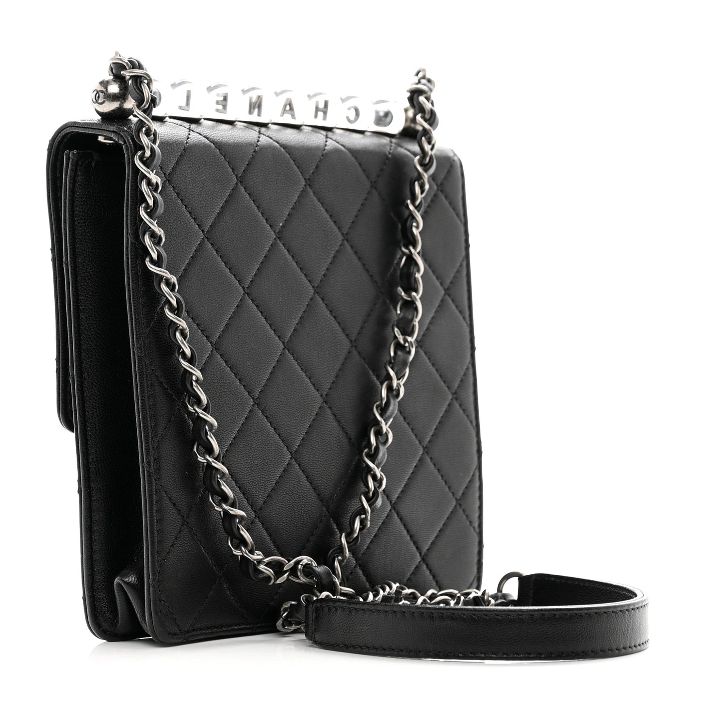 Goatskin Quilted Chic Pearls Flap Black