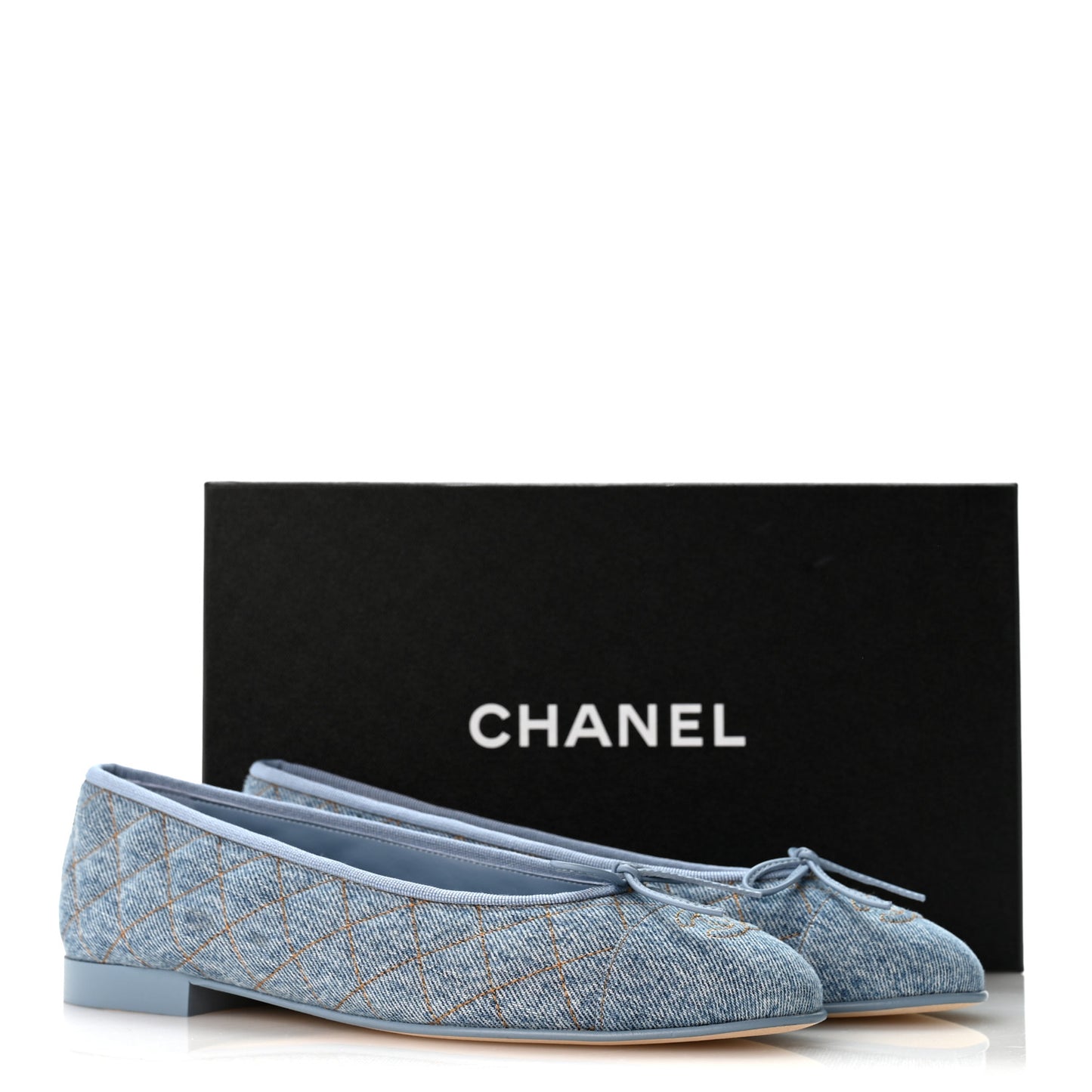 Denim Quilted CC Cap Toe Ballerina Flats 40 Light Blue