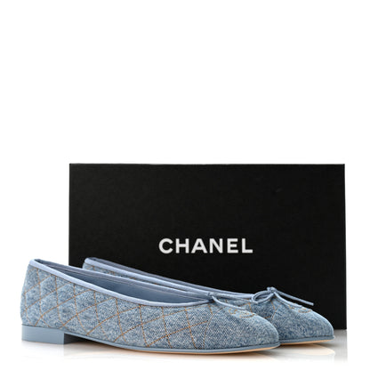 Chanel Denim Quilted CC Cap Toe Ballerina Flats 40 Light Blue 10 of 10