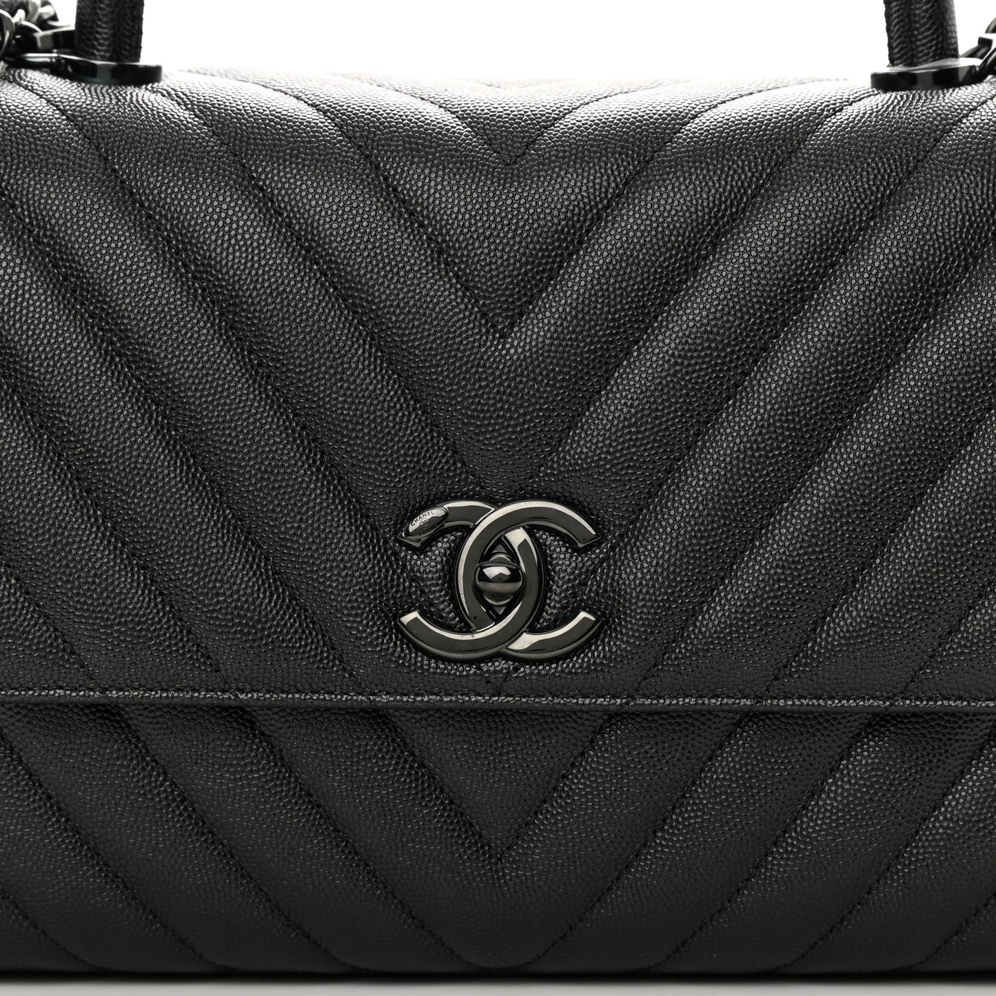 Caviar Chevron Quilted Small Coco Handle Flap So Black