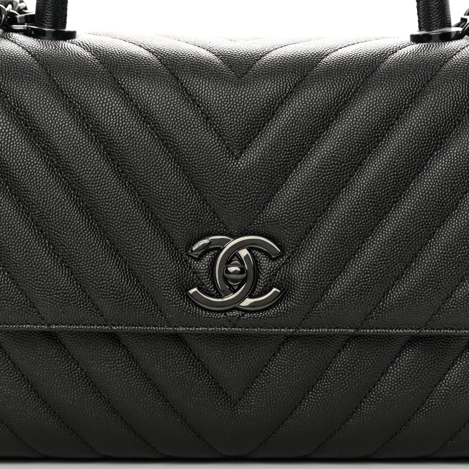 Chanel Caviar Chevron Quilted Small Coco Handle Flap So Black 8 of 12