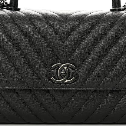 Chanel Caviar Chevron Quilted Small Coco Handle Flap So Black 8 of 12