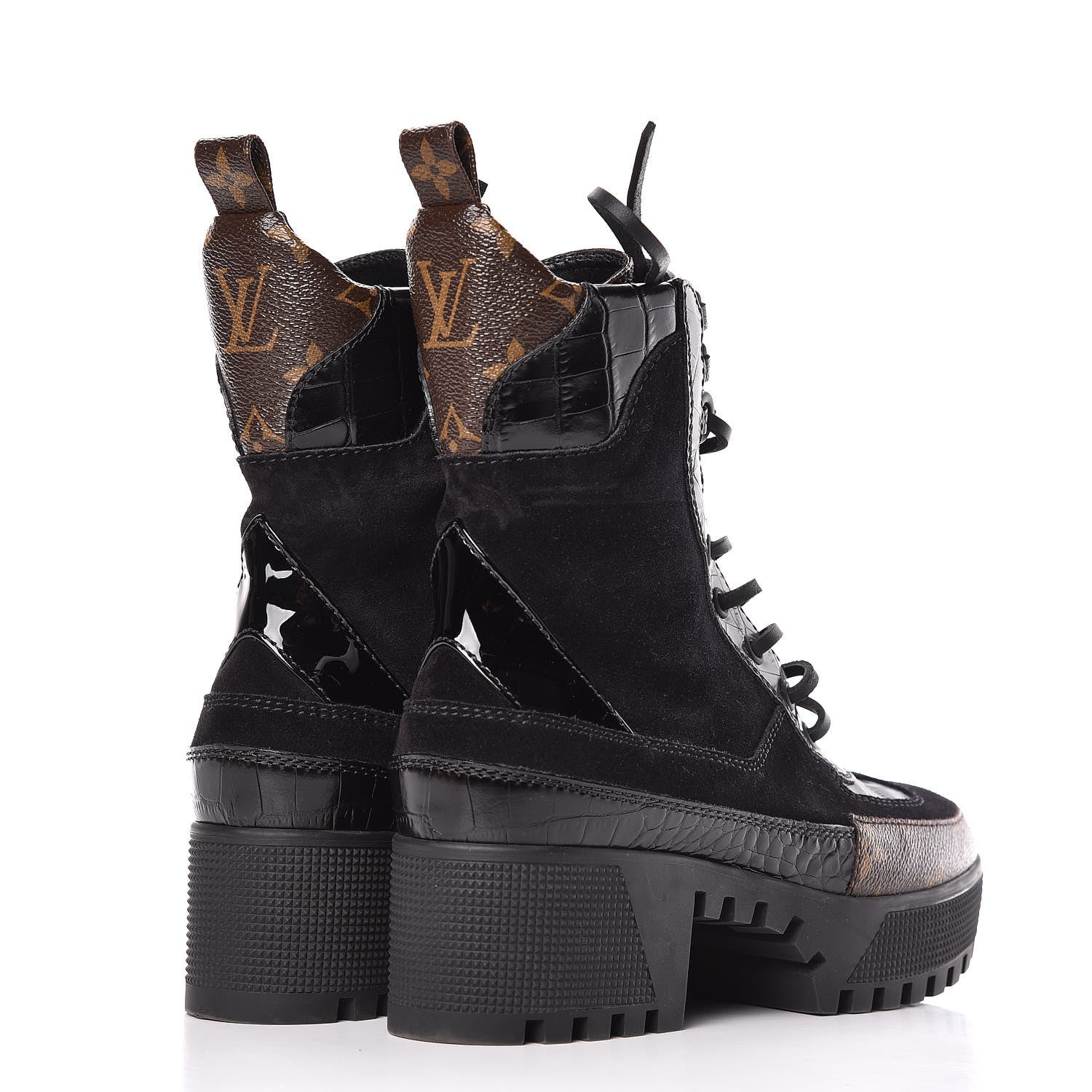 Louis Vuitton Suede Calfskin Monogram Laureate Platform Desert Boots 36 Black 4 of 9