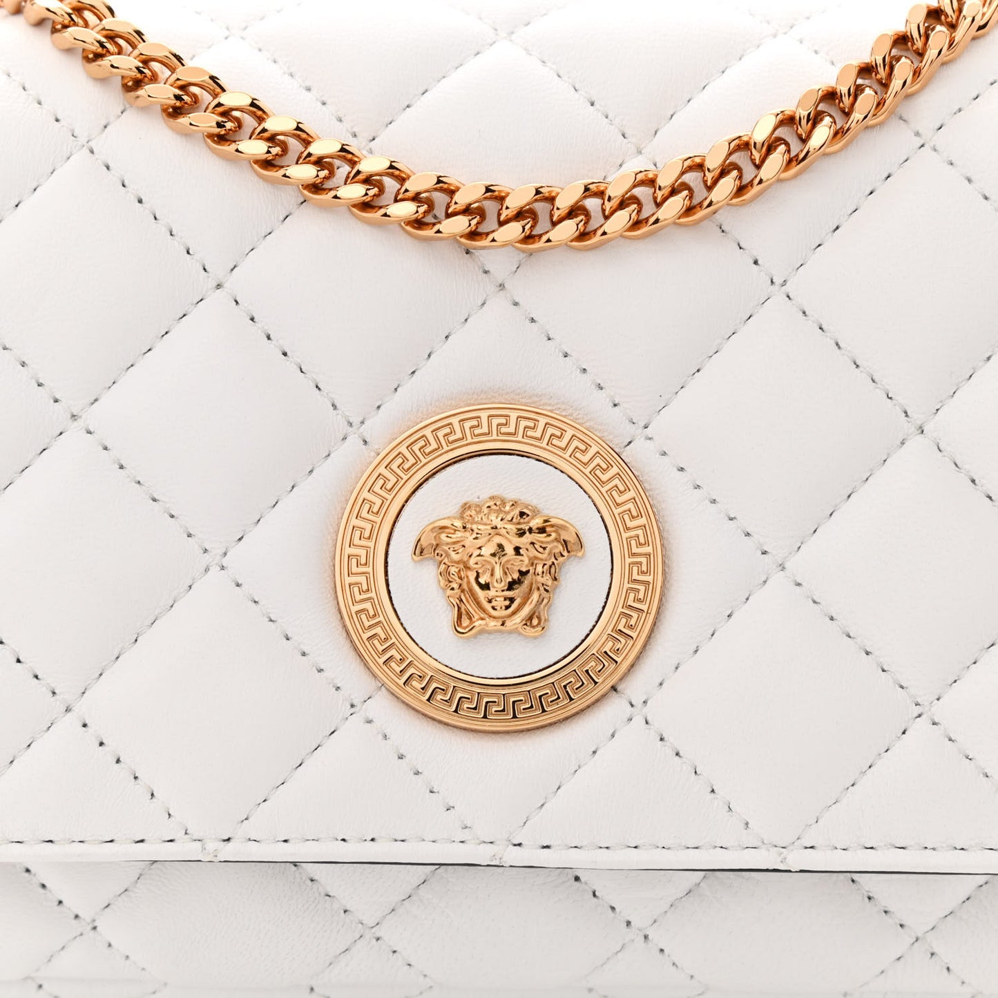 Nappa Quilted Small Medusa Chain Crossbody White