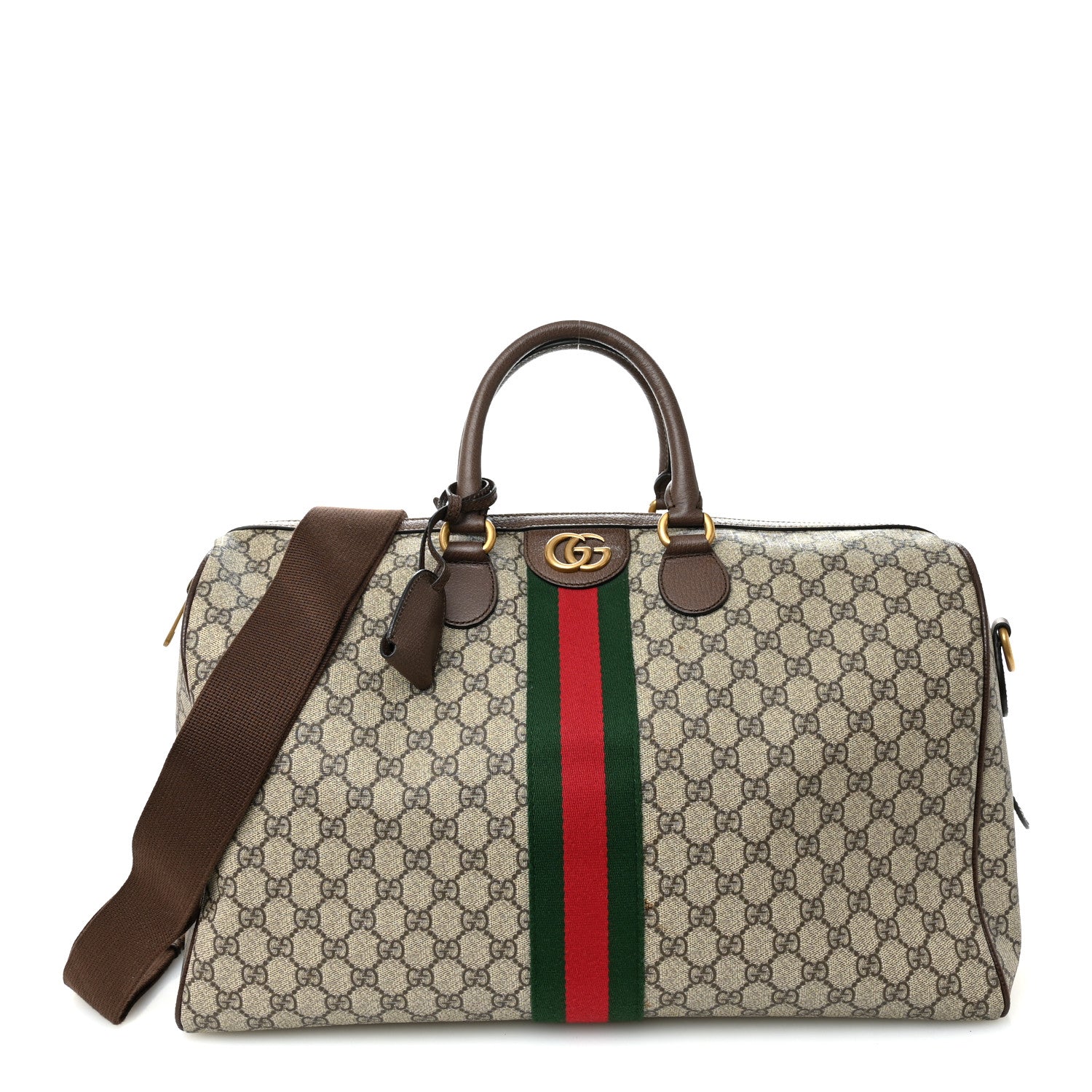 Gucci GG Supreme Monogram Textured Dollar Calfskin Web Medium Ophidia Carry-On Duffle Bag Beige Ebony New Acero 1 of 9