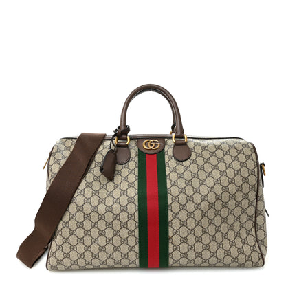 Gucci GG Supreme Monogram Textured Dollar Calfskin Web Medium Ophidia Carry-On Duffle Bag Beige Ebony New Acero 1 of 9