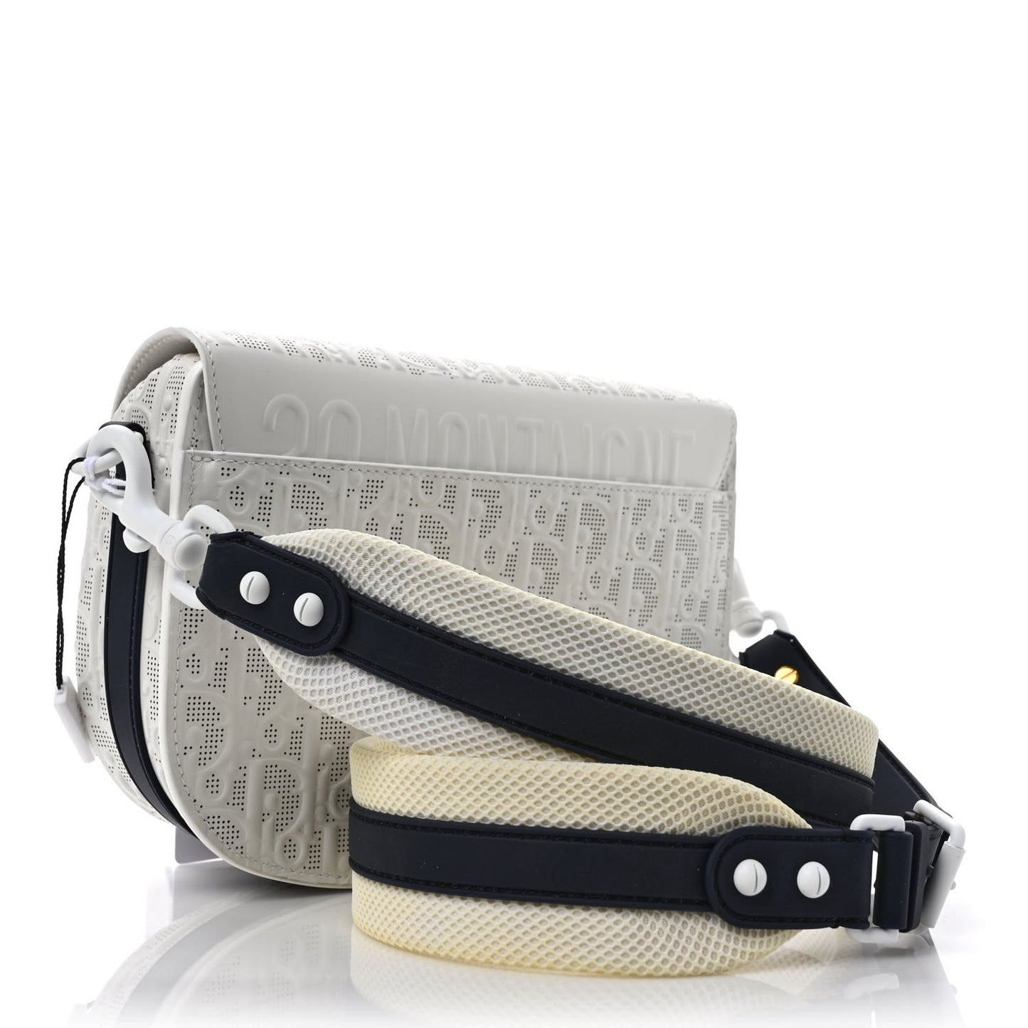 Calfskin Perforated Oblique Medium Bobby Flap White Blue