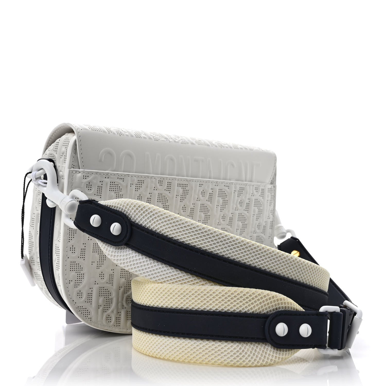 Christian Dior Calfskin Perforated Oblique Medium Bobby Flap White Blue 3 of 8