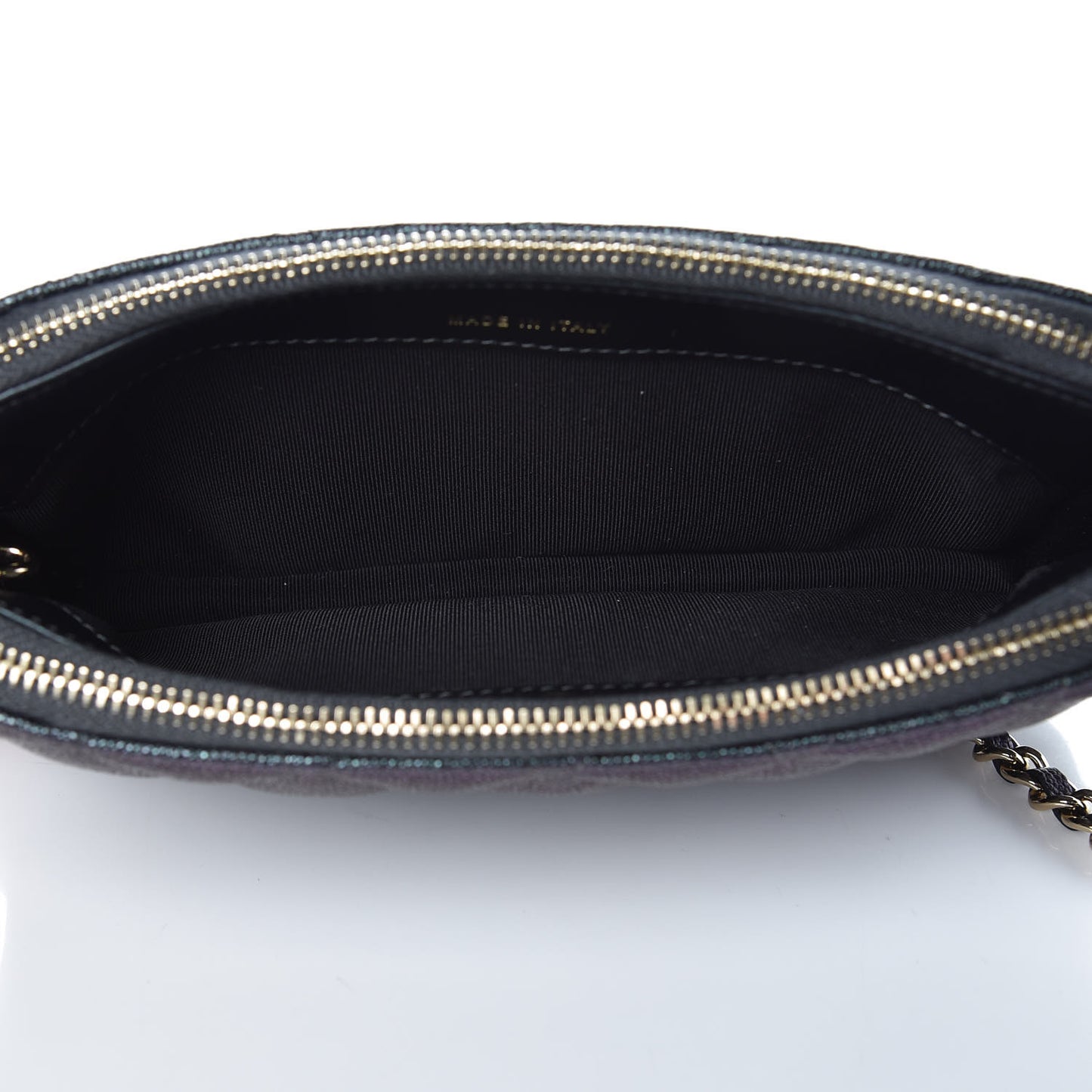 Iridescent Caviar Quilted Clutch With Chain Black