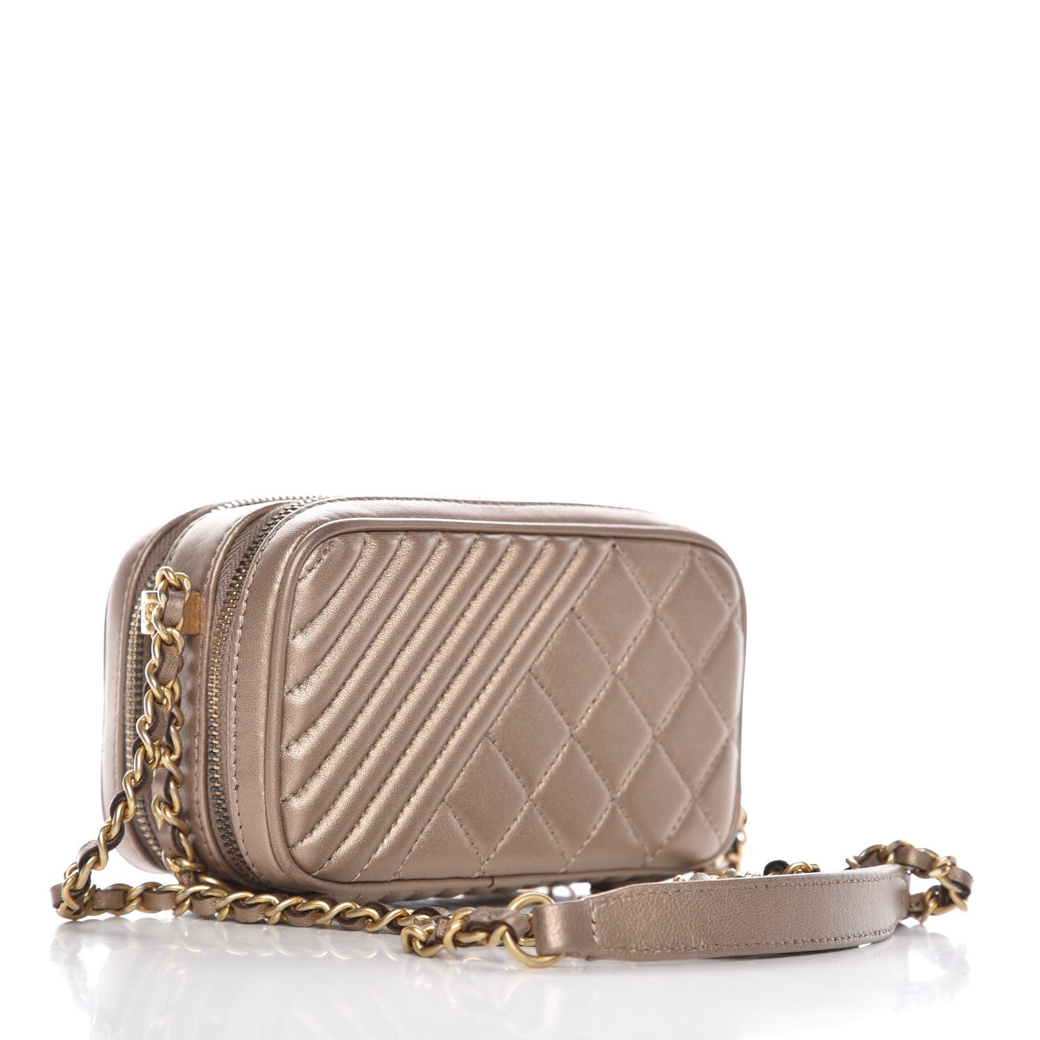 Chanel Metallic Lambskin Mini Coco Boy Camera Case Dark Gold 3 of 8