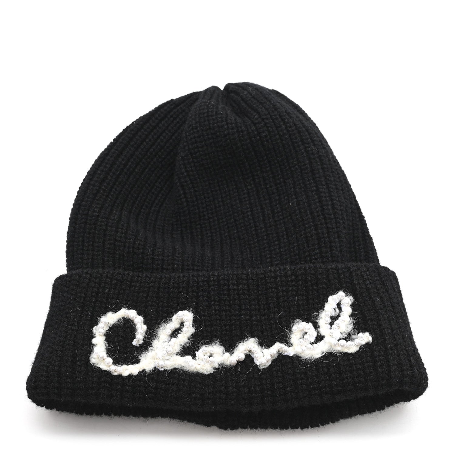 Chanel Cashmere Logo Beanie Hat Black White 1 of 5