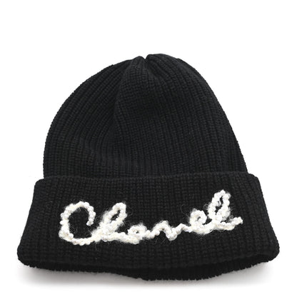 Chanel Cashmere Logo Beanie Hat Black White 1 of 5