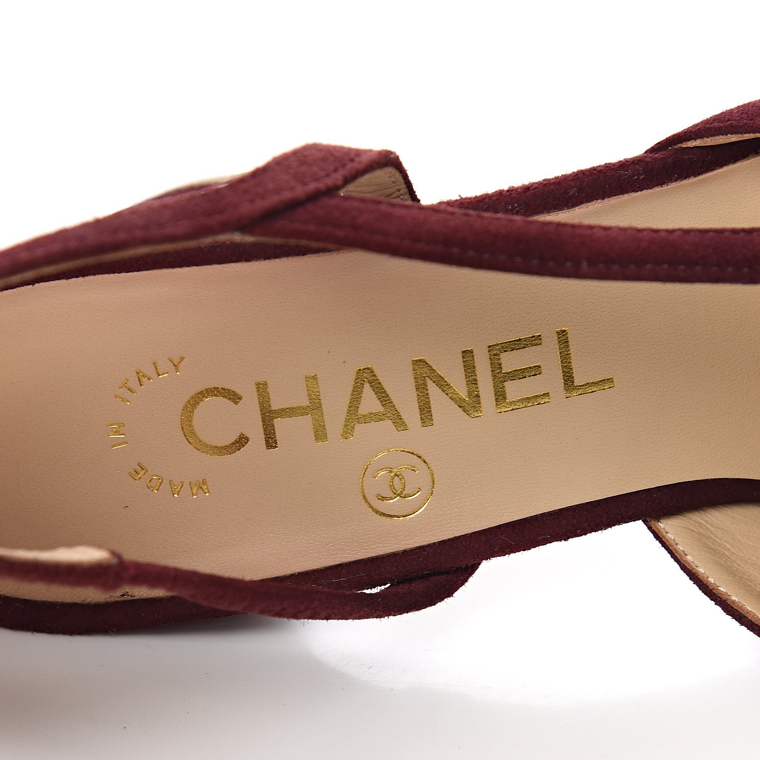 Chanel Kid Suede Metallic Lambskin Cap Toe CC Slingback Pumps 36 Burgundy Gold 8 of 9