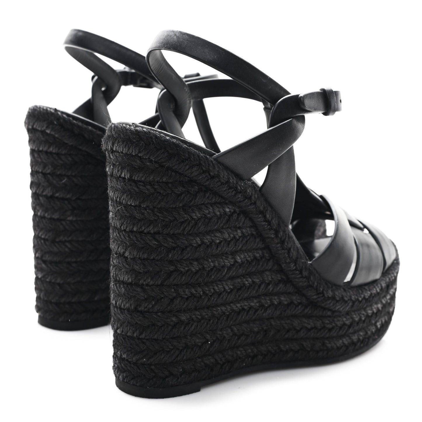 Calfskin Tribute 95 Platform Espadrille Wedge Sandals 39.5 Black