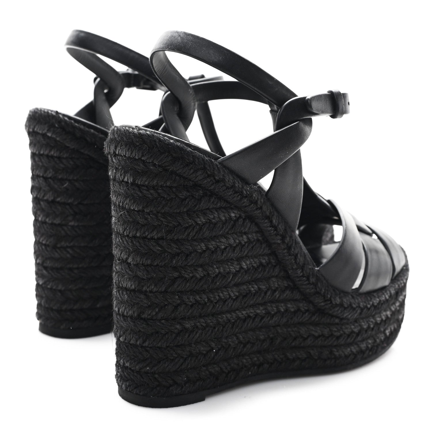 Saint Laurent Calfskin Tribute 95 Platform Espadrille Wedge Sandals 39.5 Black 5 of 9