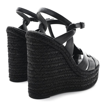 Saint Laurent Calfskin Tribute 95 Platform Espadrille Wedge Sandals 39.5 Black 5 of 9