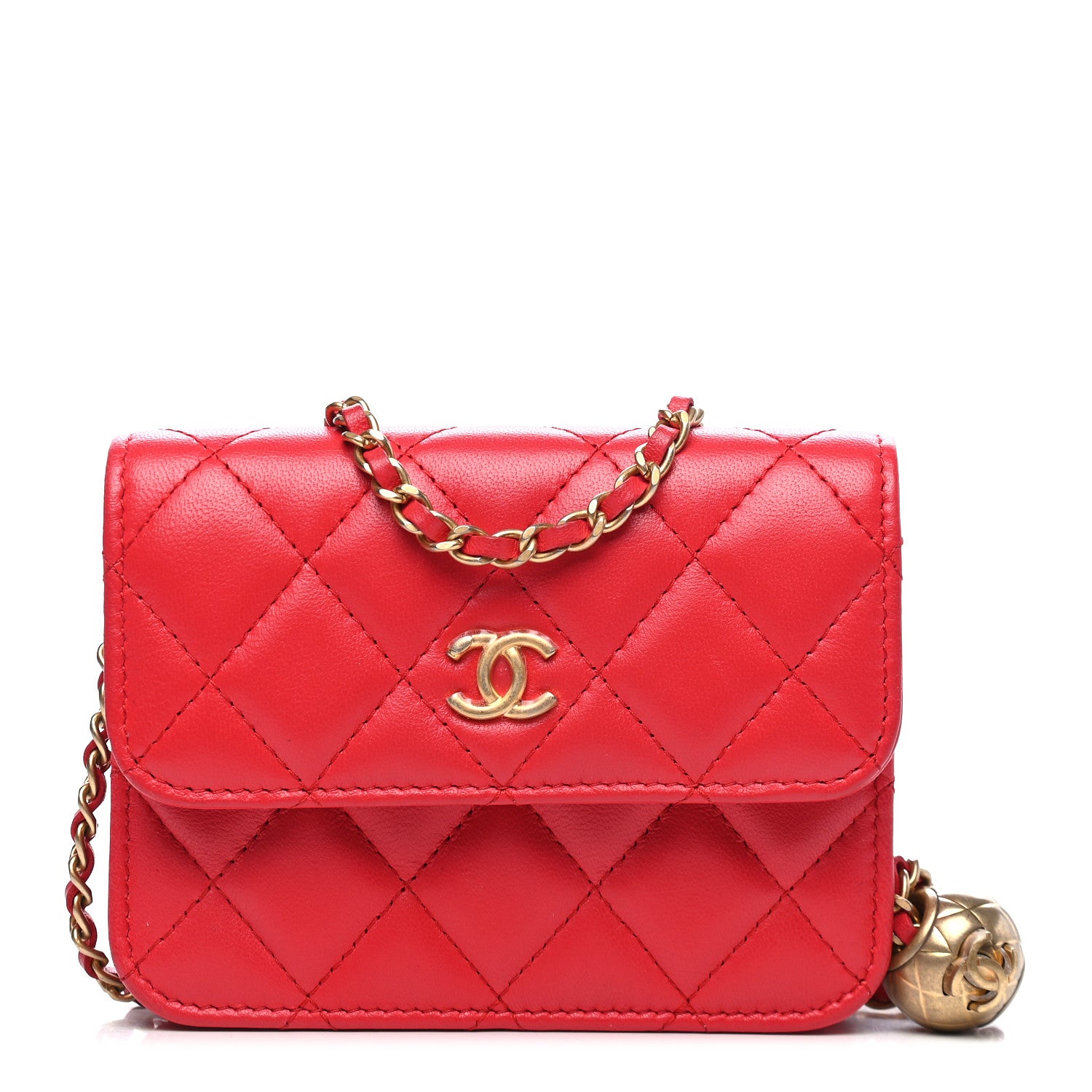 Chanel Lambskin Quilted Pearl Crush Clutch With Chain Red 1 of 10