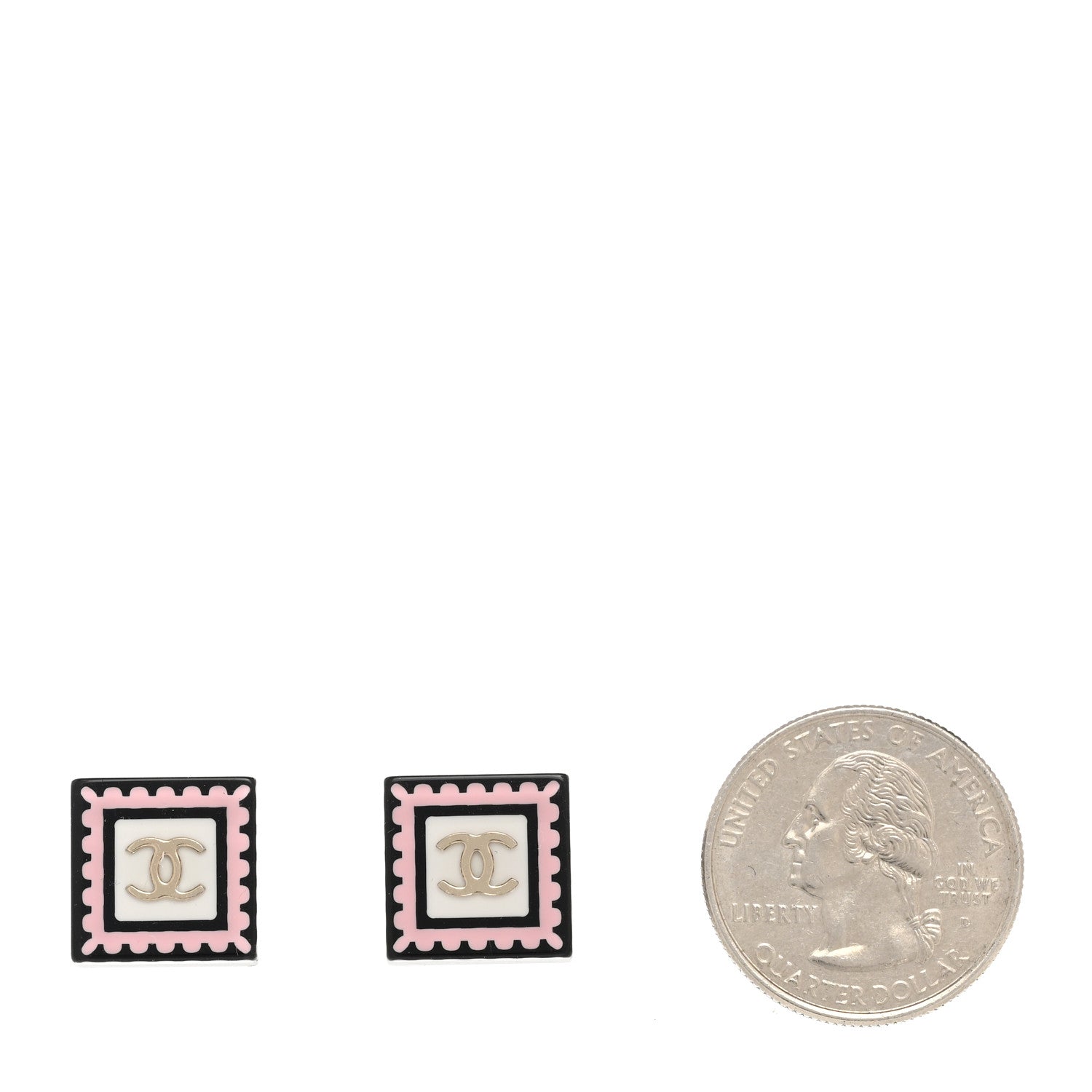 Chanel Resin CC Square Earrings Black Pink White 2 of 5