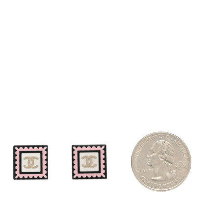 Chanel Resin CC Square Earrings Black Pink White 2 of 5
