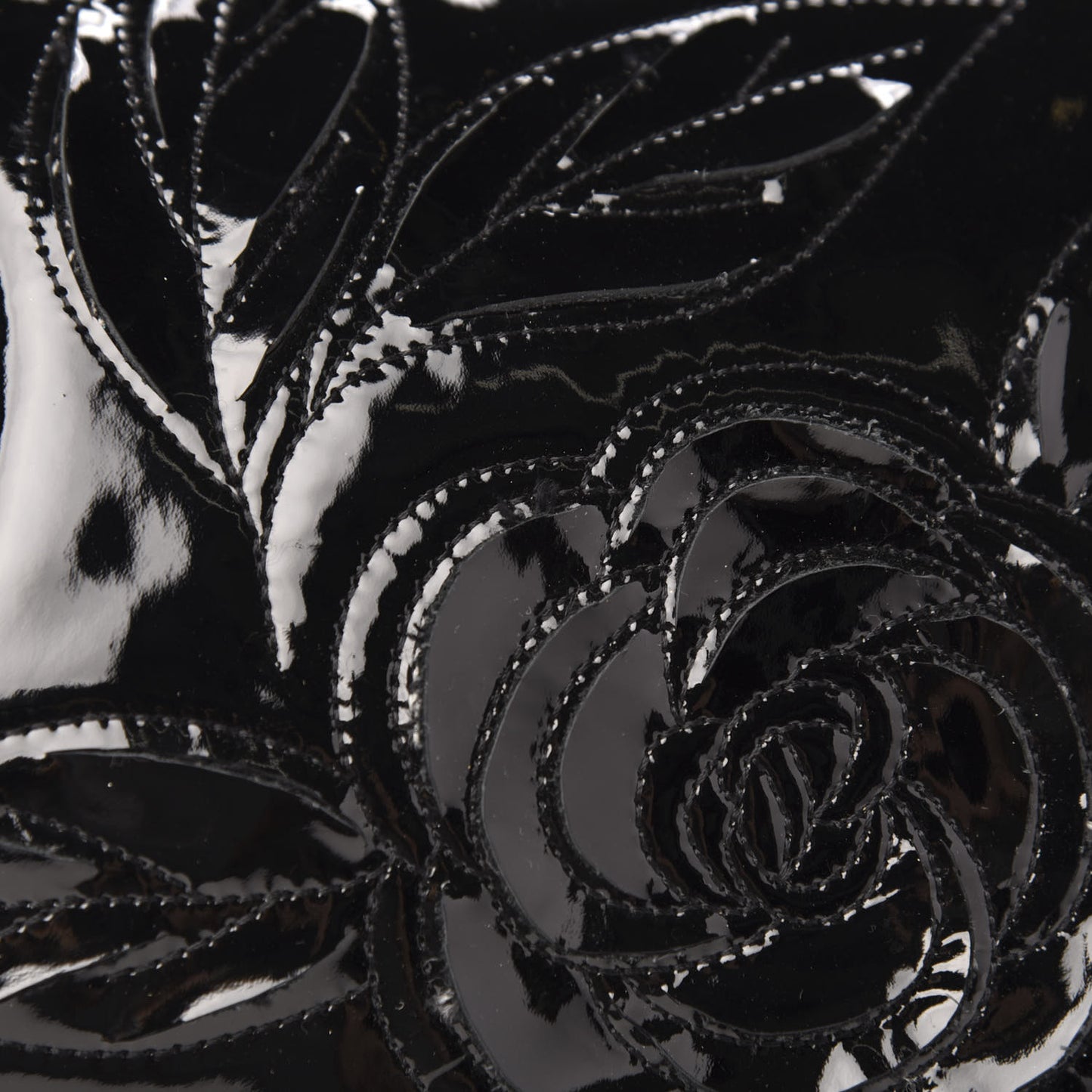 Patent Camellia Shoulder Bag Black