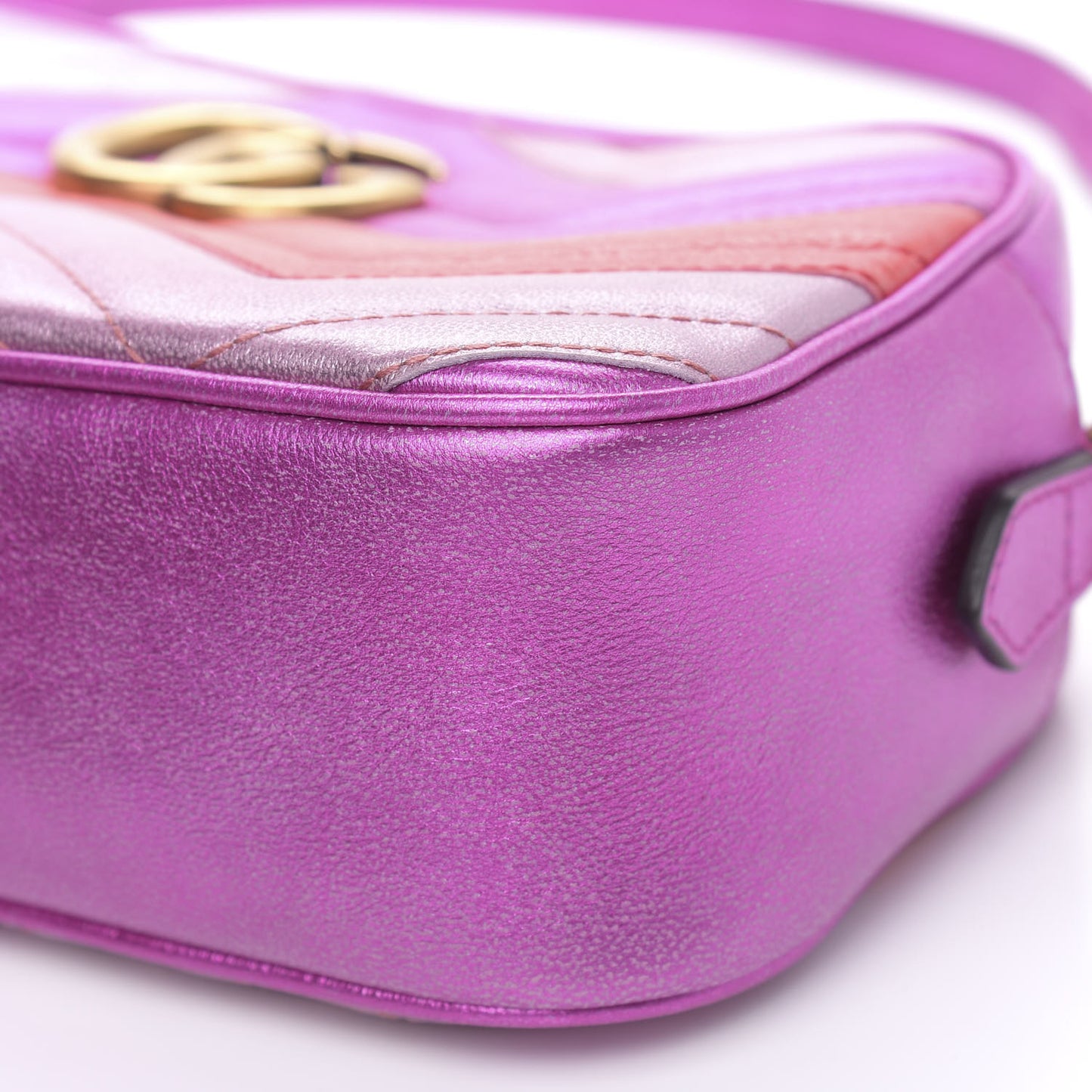 Laminated Nappa Matelasse Small GG Marmont Chain Shoulder Bag Fuxia Rosso Rosa