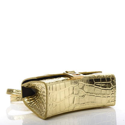 Balenciaga Metallic Calfskin Crocodile Embossed Hourglass Top Handle Bag XS Gold 4 of 10