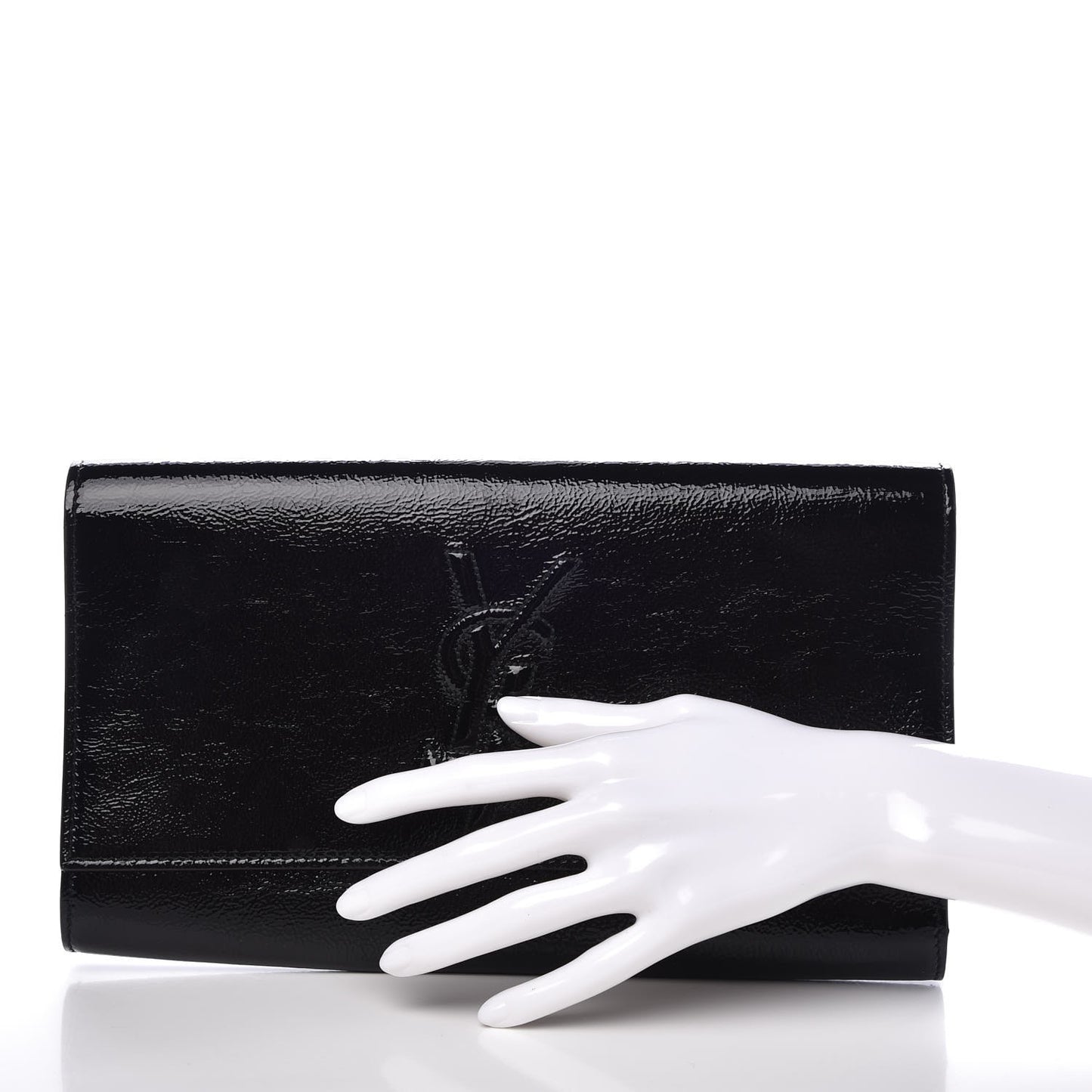 Textured Patent Monogram Large Belle De Jour Clutch Black