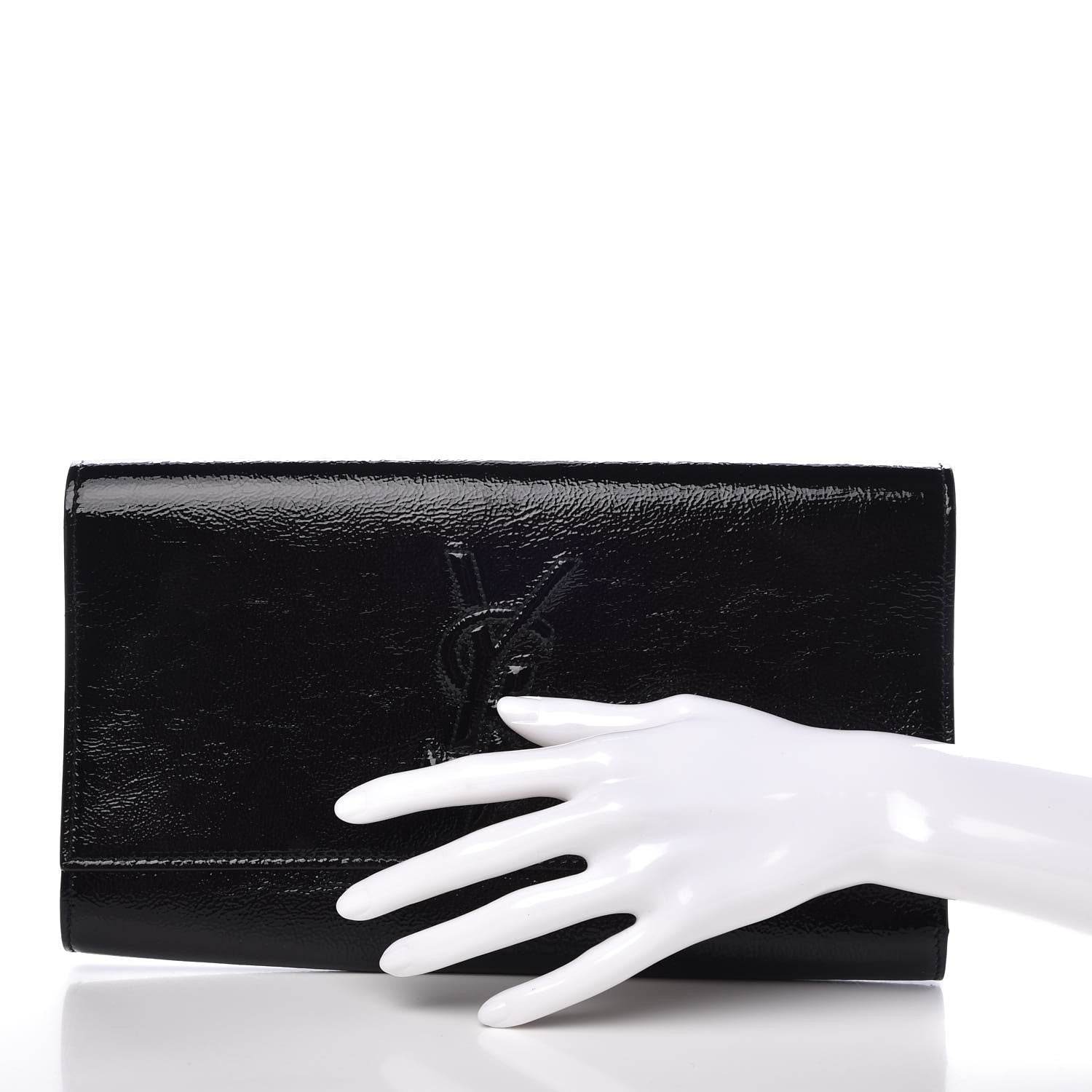 Saint Laurent Textured Patent Monogram Large Belle De Jour Clutch Black 2 of 7