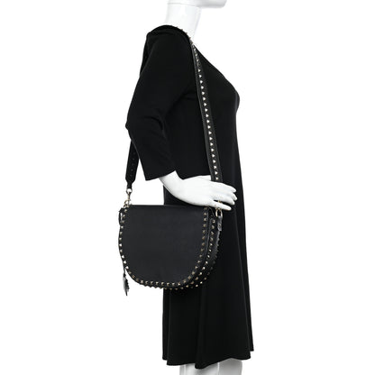 Valentino Garavani Grained Calfskin Rockstud Saddle Bag Black 2 of 12