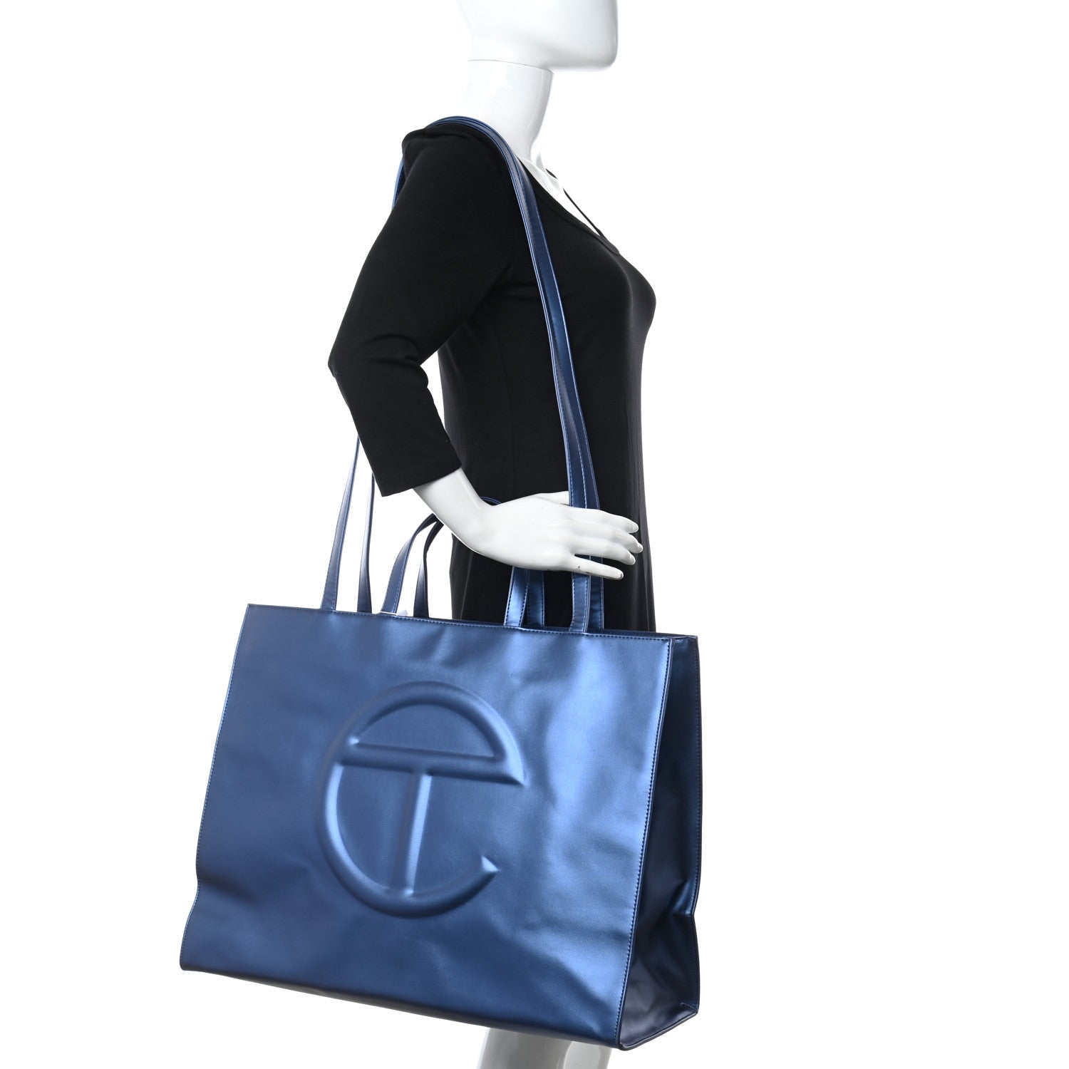 Telfar Metallic Vegan Leather Large Shopping Bag Cobalt 2 of 7