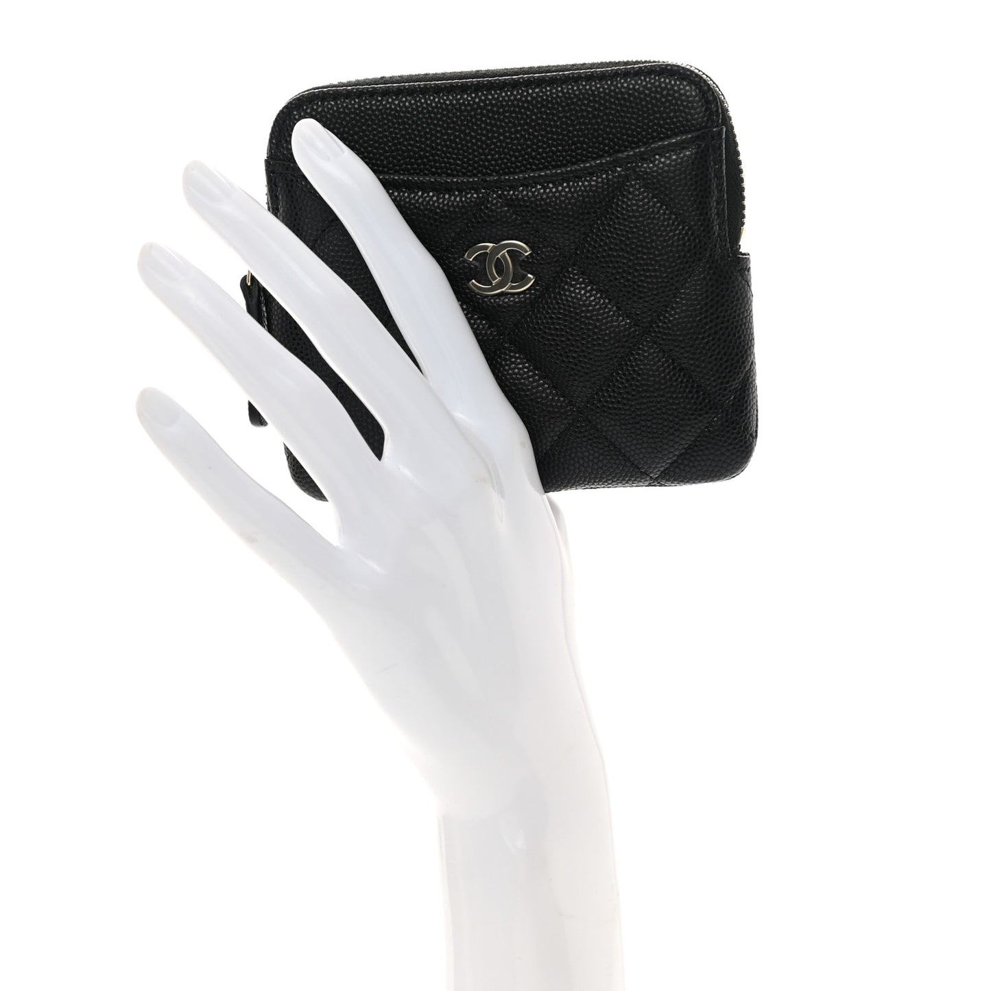 Caviar Quilted Zip Card Holder Wallet Black