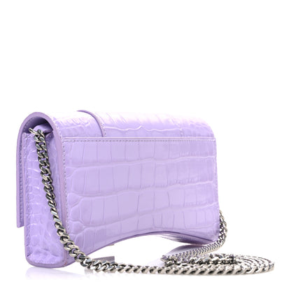 Balenciaga Shiny Calfskin Crocodile Embossed Hourglass Chain Bag Lilac 3 of 10