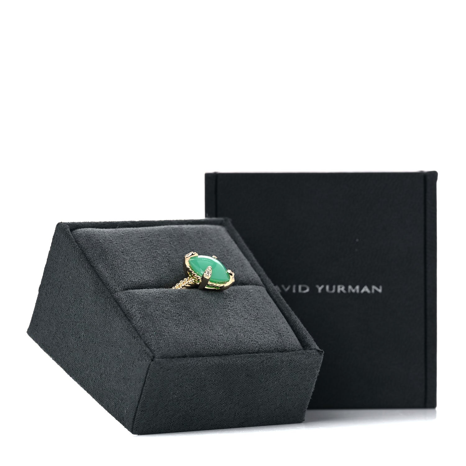 David Yurman 18K Yellow Gold Diamond Chrysoprase 11mm Chatelaine Ring 54 7 6 of 6