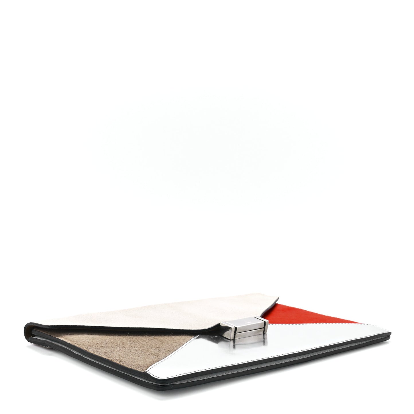 Calfskin Suede Pony Hair Patent Tri-Color Diamond Clutch White Silver Red
