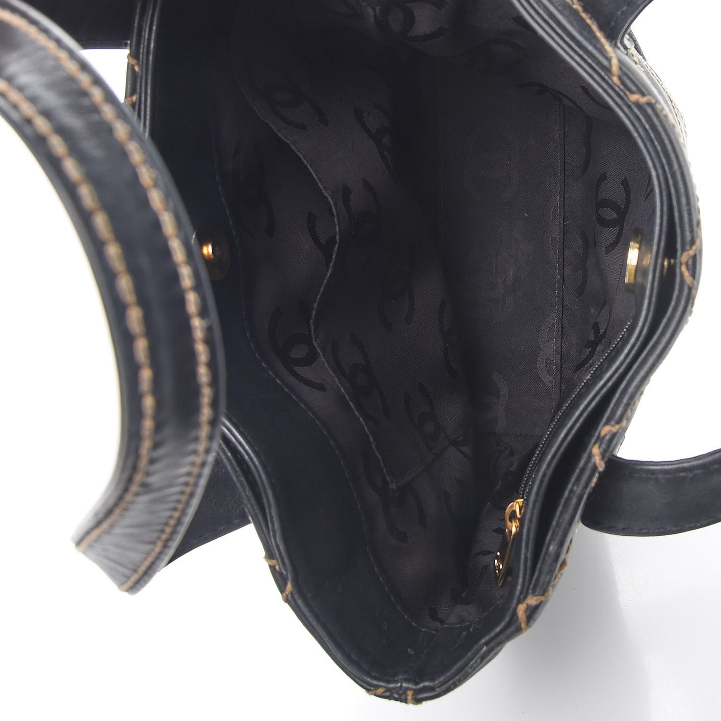 Calfskin Contrast Stitch Surpique Tote Black