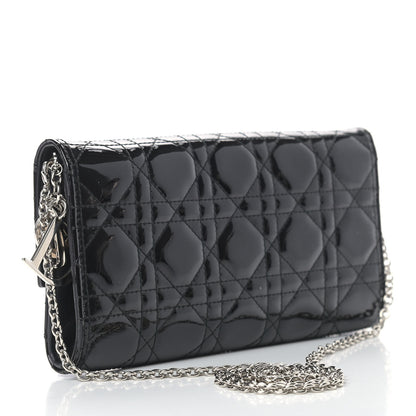 Christian Dior Patent Cannage Lady Dior Rendezvous Wallet On Chain Black 3 of 13