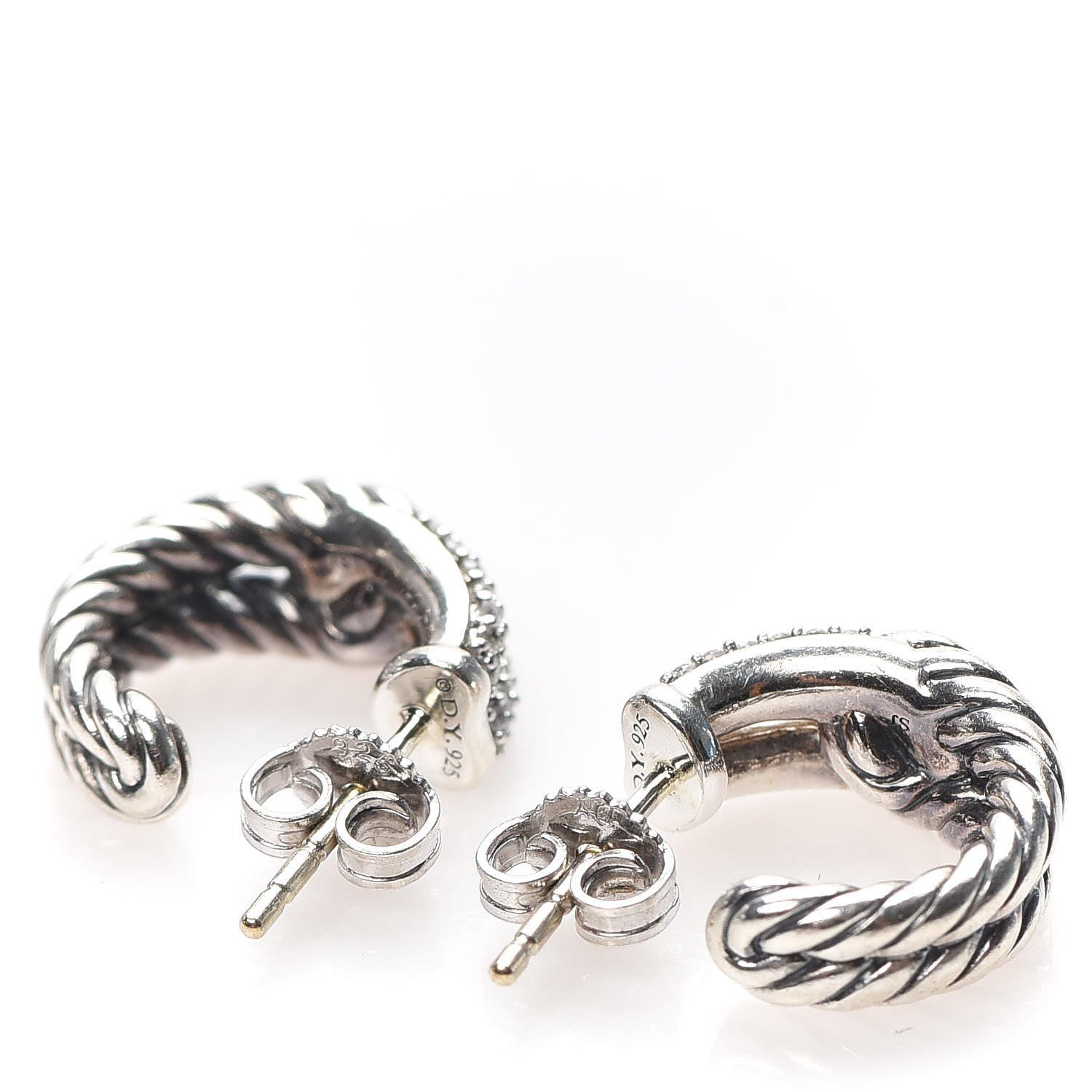 David Yurman Sterling Silver Diamond Labyrinth Hoop Earrings 3 of 4
