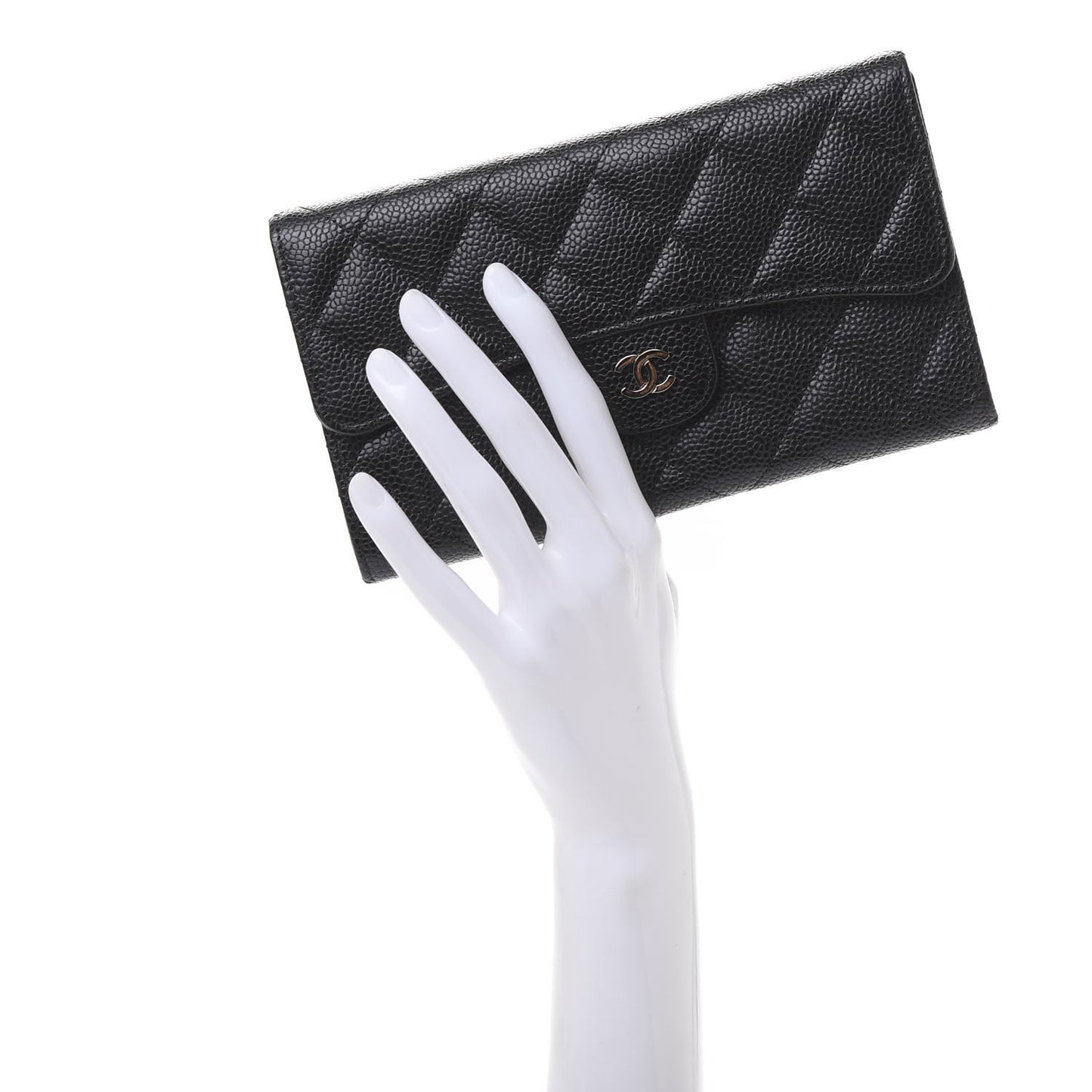 Caviar Quilted Large Flap Wallet Black