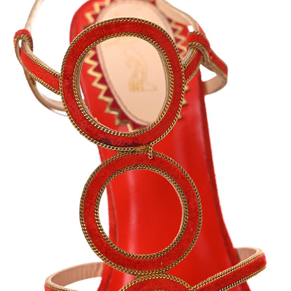 Christian Louboutin Veau Velours 20 Ans Chain Troisronds 140 Sandals 36.5 Mandarin Red Gold 10 of 25