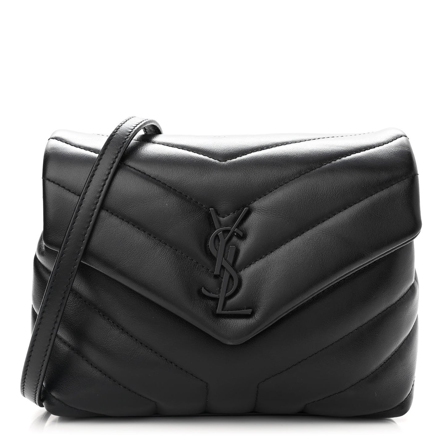 Calfskin Y Quilted Monogram Monochrome Toy Loulou Crossbody Bag Black