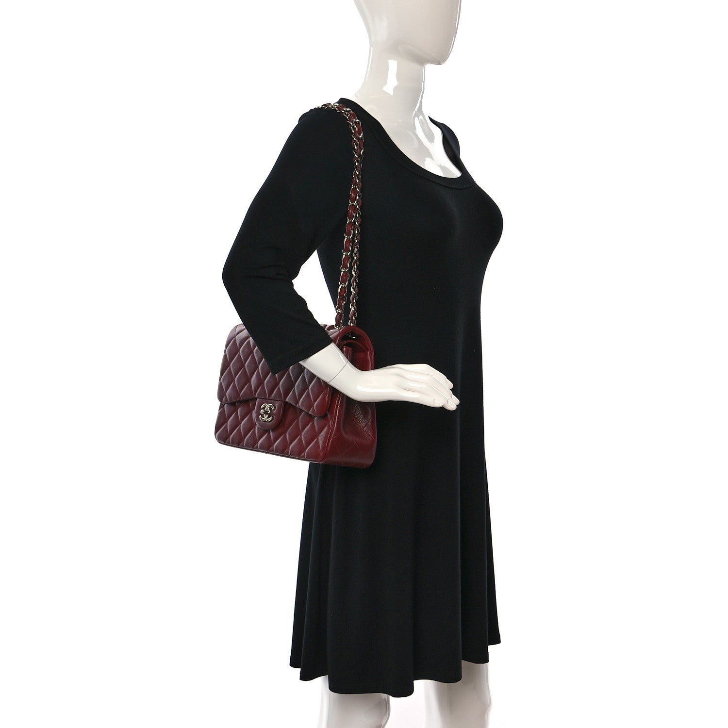 Chanel Caviar Quilted Jumbo Double Flap Burgundy 2 of 9