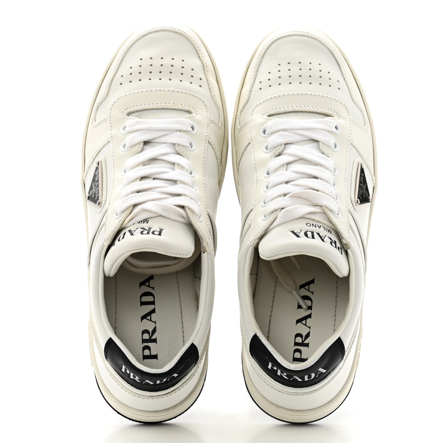 Prada Vitello Rois Triangle Womens Downtown Low Top 30mm Sneakers 39 White Black 2 of 11