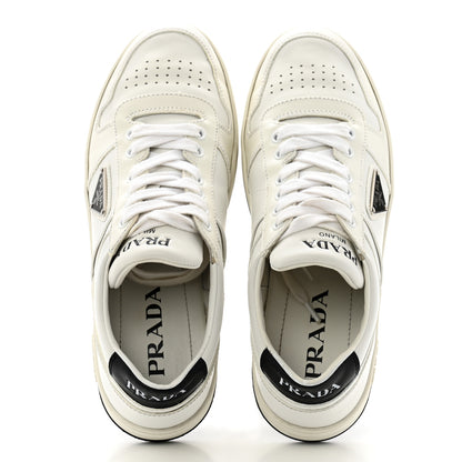 Prada Vitello Rois Triangle Womens Downtown Low Top 30mm Sneakers 39 White Black 2 of 11