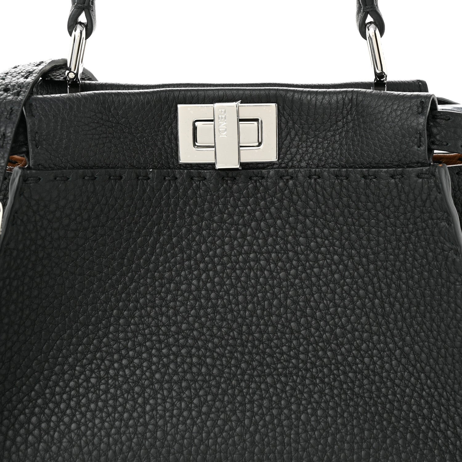 Fendi Cuoio Romano Selleria Bi-Color Mini Peekaboo Iconic Satchel Black Mou 8 of 10