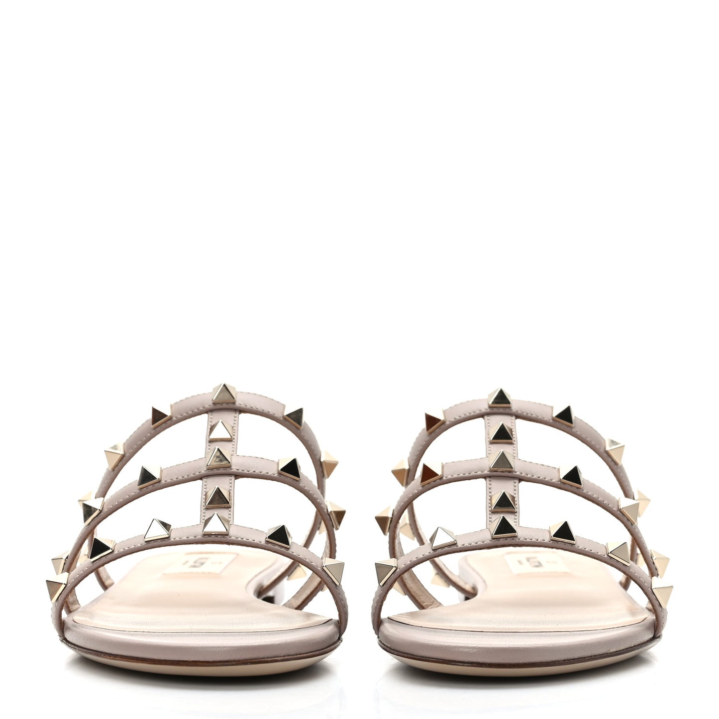 Nappa Rockstud Caged Flat Slide Sandals 37 Poudre